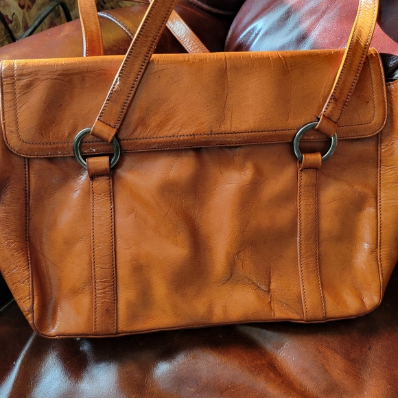BCBG womens large handbag/tote beautiful brown semi-gloss leather vintage - Picture 8 of 12